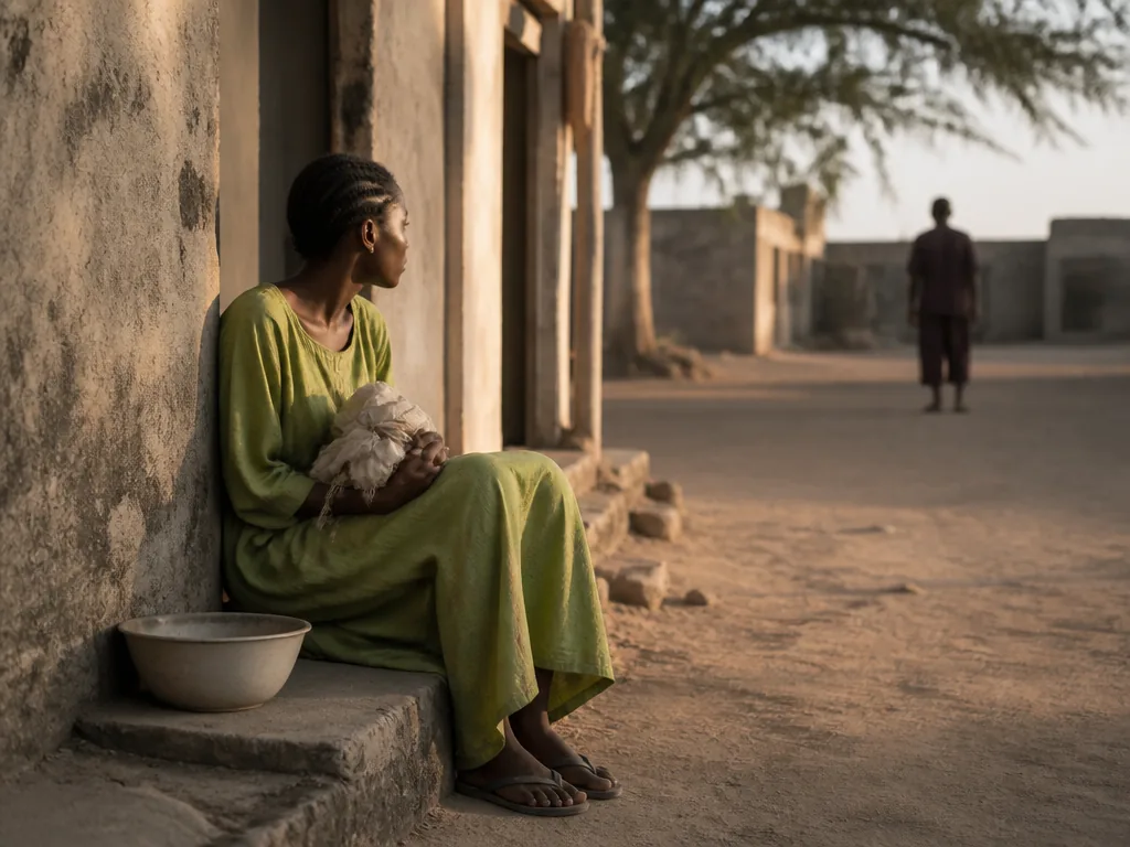 Banel et Adama enlacés face aux habitants du village sénégalais